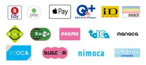 贈物広場セノヲ山崎店では、各種クレジットカードを始め、様々な電子マネーをご利用頂けます。楽天Edy、Android Pay、Apple Pay、QUICPay、iD、nanaco、Kitaca、Suica、PASMO、tolca、,manaca、ICOCA、SUGOCA、nimoca、はやかけん